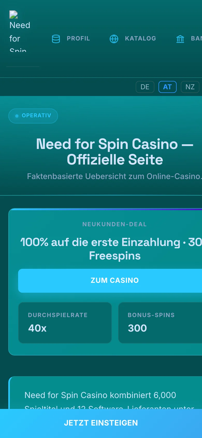 Need for Spin Casino mobile lobby screenshot