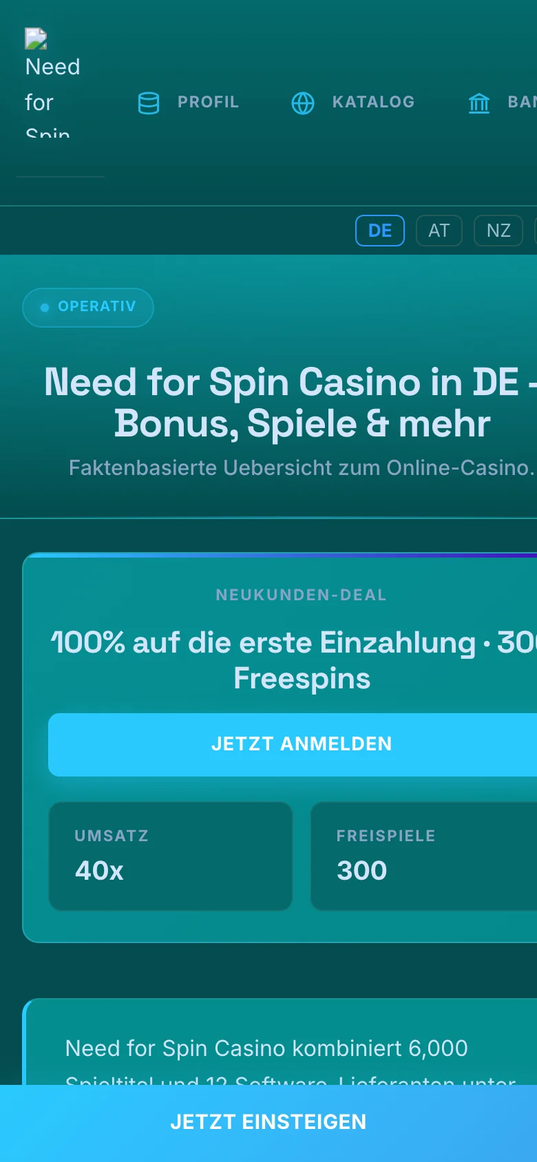 Need for Spin Casino mobile lobby screenshot