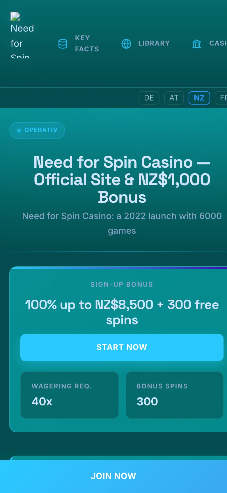 Need for Spin Casino mobile lobby screenshot